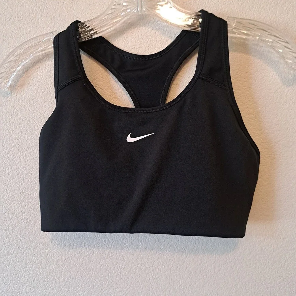 Nike Dri-FIT Swoosh Sports Bra Black Medium Support Racerback Womens Size M